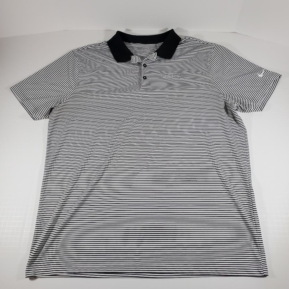 Mens XL NIKE Golf Dri Fit IMG Wht W/ Blue Stripes